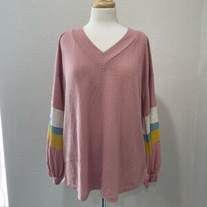 Color Block Sleeve Waffle Knit Top Large